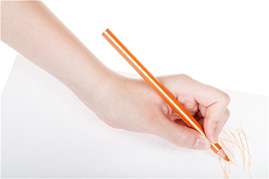 手,橙色,铅笔,纸张