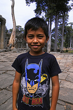 柬埔寨,吴哥,吴哥窟,巴扬寺,男孩,蝙蝠侠,t恤