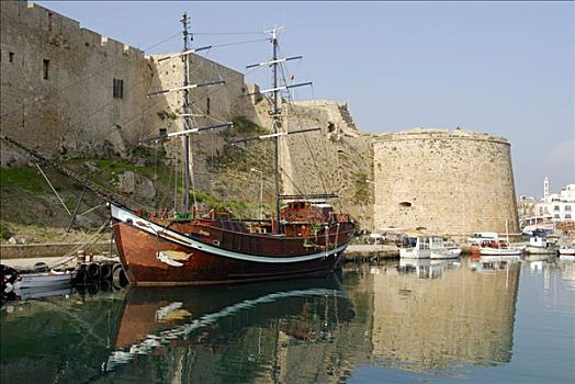 老,帆船,城堡,凯里尼亚,塞浦路斯北部