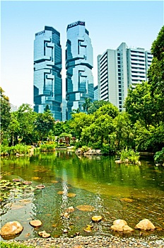 安静,绿洲,香港公园,未来,摩天大楼,金融区