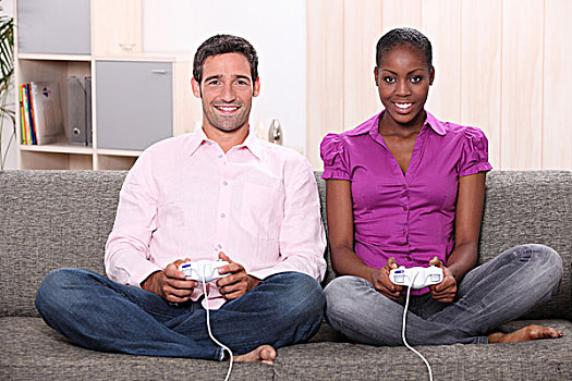 情侣,演奏,电脑游戏
