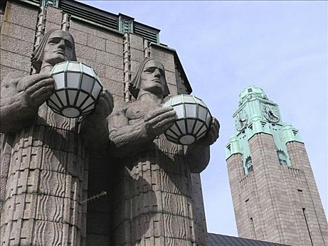 火车站,建筑,雕塑,塔,芬兰,赫尔辛基