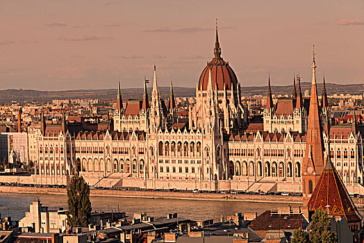 风景,城堡,山,议会,日落,害虫,布达佩斯,匈牙利