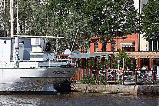 芬兰,南方,东方,河,河边,餐馆,帆船