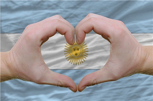 心形,喜爱,手势,展示,上方,旗帜,阿根廷