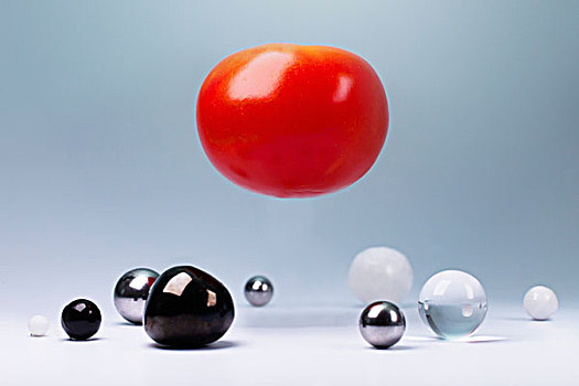 西红柿,半空,上方,小,圆,物体,仰视,灰色背景