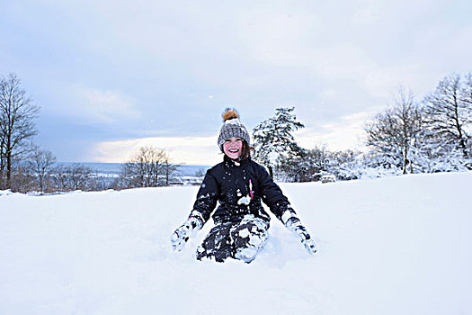一个,女孩,头像,玩雪,冬天,巴伐利亚,德国