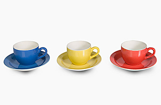 彩色,茶杯,碟,排列