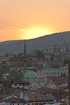 城市,日落,萨拉热窝,波斯尼亚,黑塞哥维那
