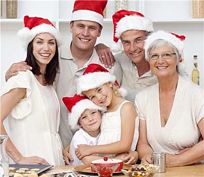 微笑,家庭,烘制,圣诞节蛋糕