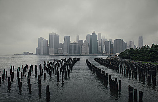 雾状,风景,曼哈顿,天际线,纽约,美国