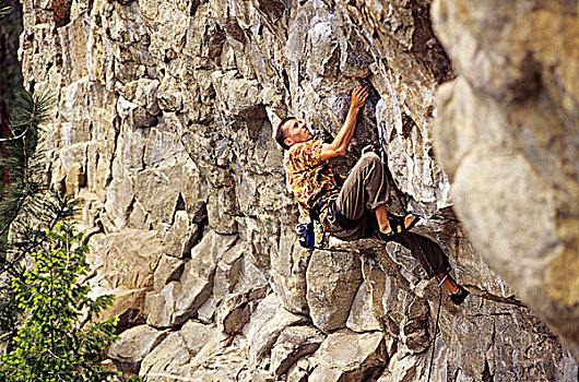 男人,攀登,墙壁,潘提顿,不列颠哥伦比亚省,加拿大