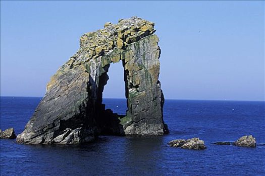 苏格兰,设得兰群岛,堆积,岛屿,拱形,蓝色海洋
