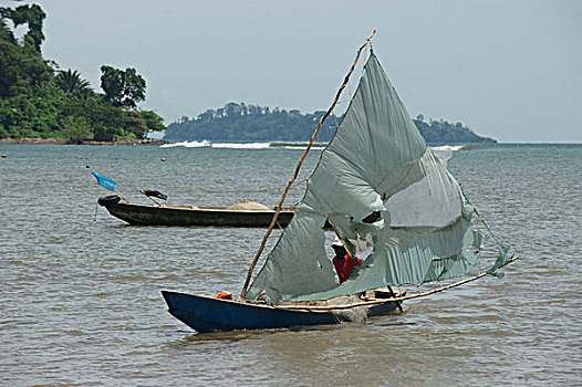 渔船,帆,老,塑料制品,喀麦隆,非洲