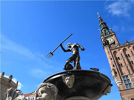 海王星喷泉,市政厅,格丹斯克,波兰