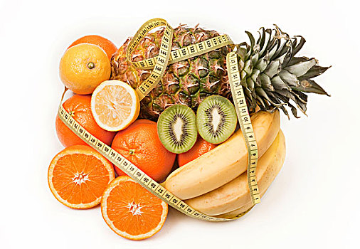 水果,卷尺,菠萝,橘子,柠檬,猕猴桃,香蕉