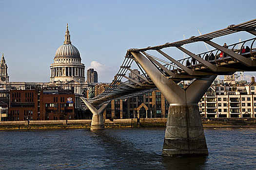 英格兰,伦敦,伦敦南岸,千禧桥,圣保罗大教堂,风景,泰晤士河