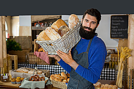 男性,头像,职员,柳条篮,面包,台案,糕点店,店