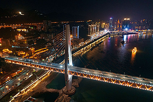 重庆,桥,夜晚,俯视