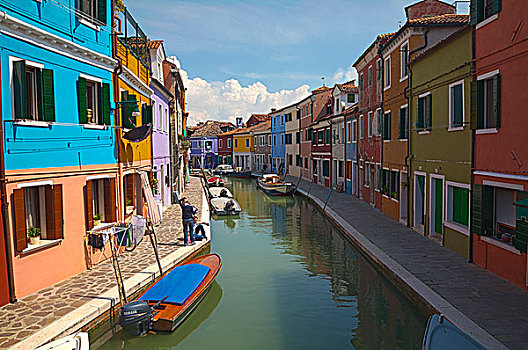 欧洲,意大利,布拉诺岛,鲜明,彩色,家,运河