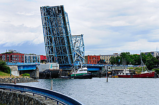 拉拽,驳船,蓝色,立交桥,维多利亚,不列颠哥伦比亚省,加拿大
