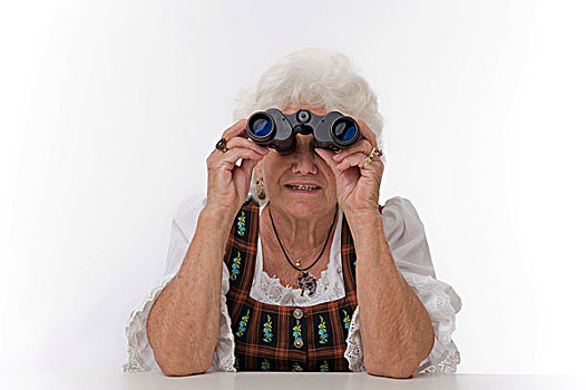 老人,女人,一对,双筒望远镜