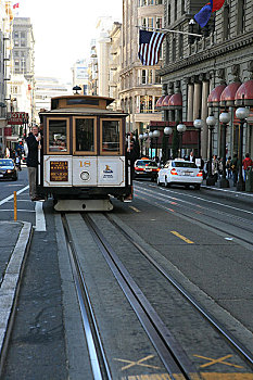 美国,加州,旧金山,市区街头的有轨电车