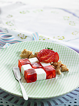 方格,草莓果冻,方糖,白色,果浆软糖