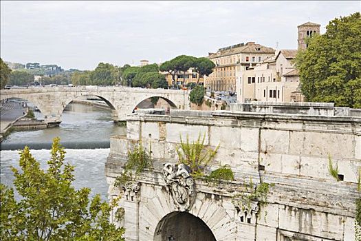 桥,背景,台伯河,罗马,意大利,欧洲