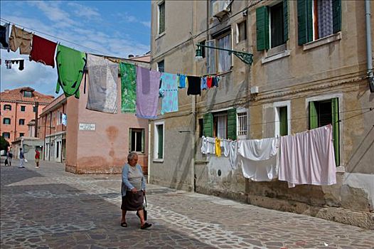 洗衣服,弄干,晾衣绳,小路,威尼斯,意大利