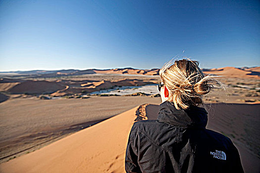 纳米比亚,索苏维来地区,游客,跋涉,向上,一个,著名,沙丘