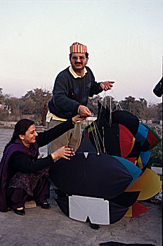 风筝,屋顶,著名,节日,拉合尔,旁遮普,省,巴基斯坦,四月,2005年
