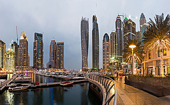 码头,摩天大楼,黄昏,迪拜,阿联酋,亚洲