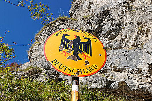 标识,靠近,瀑布,山谷,提洛尔,奥地利,巴伐利亚,德国,欧洲