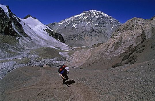 巨大,阿空加瓜山,背景,门多萨,阿根廷