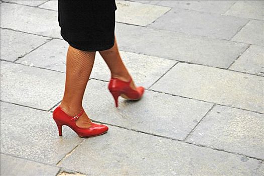 女人,腿,舞者,网袜,红色,鞋,公路,哥特区,巴塞罗那,加泰罗尼亚,西班牙