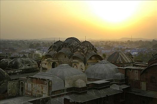 穹顶,形状,屋顶,晚上,太阳,拉贾斯坦邦,印度