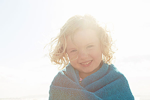 女孩,头像,毛巾,日光,海岸