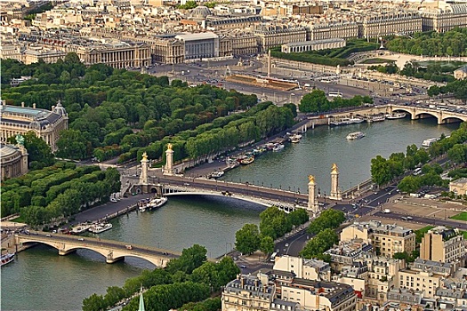 航拍,城市,建筑,两个,桥,塞纳河,巴黎,法国,风景,埃菲尔铁塔