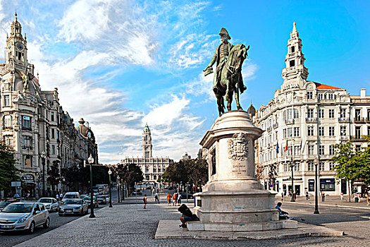 骑马雕像,道路,市政厅,波尔图,世界遗产,葡萄牙,欧洲