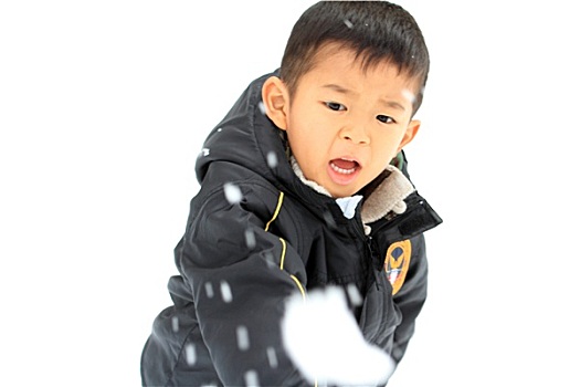日本人,男孩,打雪仗