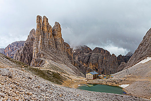 工业建筑,湖,山谷,白云岩,意大利