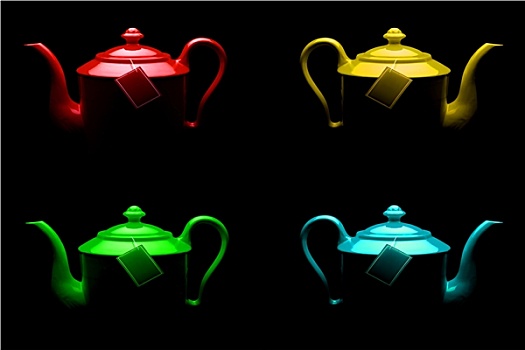 构图,彩色,茶壶