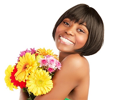 微笑,黑人女孩,花束