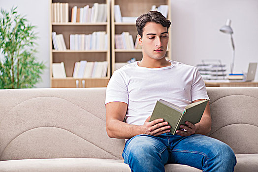 男人,读,书本,坐,沙发