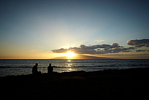 日落,拉海纳,海岸,毛伊岛,夏威夷,美国
