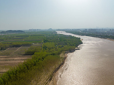 航拍济南百里黄河风景区