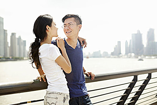 微笑,游客,情侣,桥,外滩,上海,中国