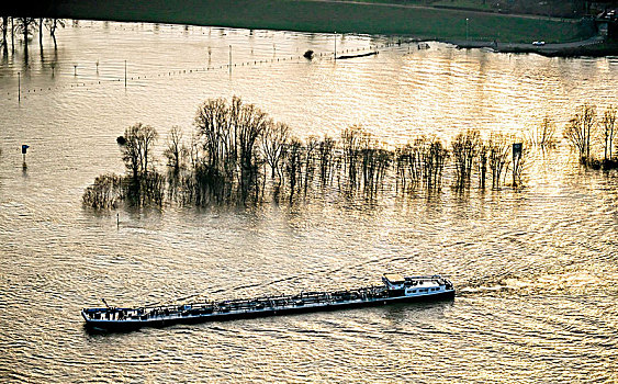 莱茵河,洪水,杜伊斯堡,北莱茵威斯特伐利亚,顶峰,水平,货船,水流,德国