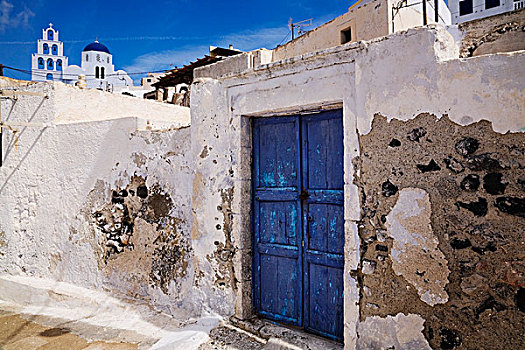 锡拉岛,希腊,蓝色,木质,门,小路